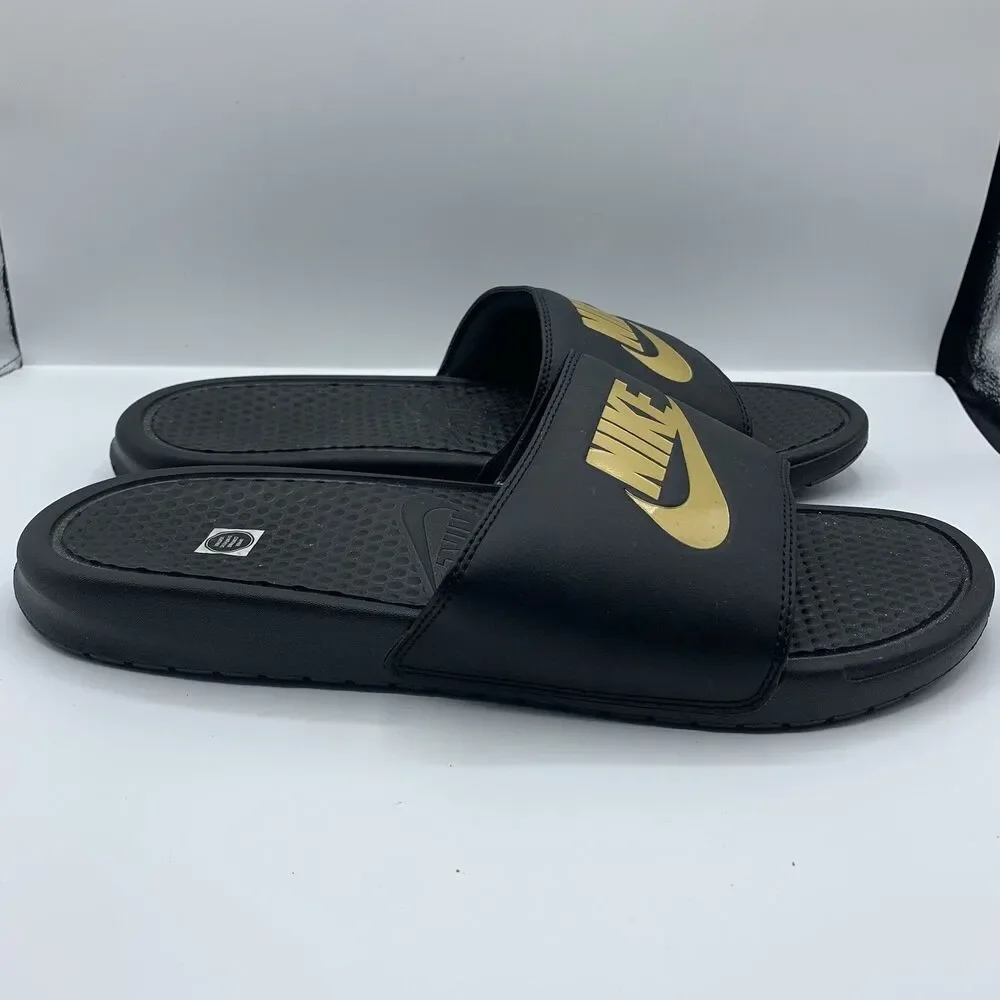 NIKE Benassi JDI Slides Sandals Black Off Court Shoes Slip On Flat Size 14